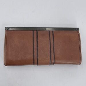 Fossil Kayla Frame Clutch Wallet Organizer Brown Leather Keyhole Hardware Boho